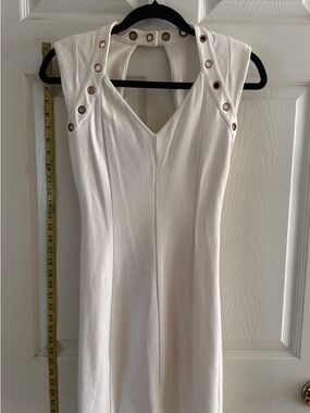 Sleeveless Ivory Eyelet-Detail V-Neck Dress